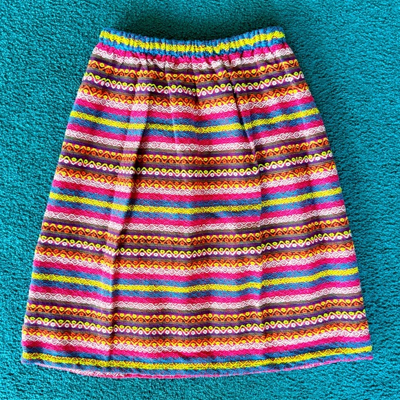 Vintage Dresses & Skirts - Vintage Boho Embroidered Skirt Multicolor Woven Folk Elastic Waist Skirt